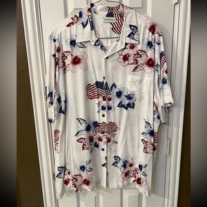 Caribbean Mens American Flag Hawaiian Shirt 3xt White